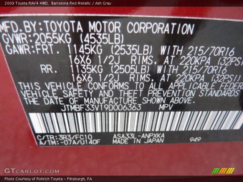 Barcelona Red Metallic / Ash Gray 2009 Toyota RAV4 4WD