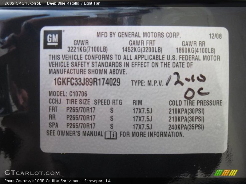 Deep Blue Metallic / Light Tan 2009 GMC Yukon SLT