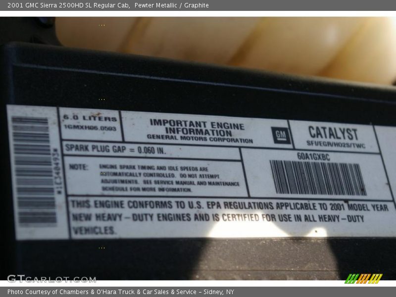 Pewter Metallic / Graphite 2001 GMC Sierra 2500HD SL Regular Cab