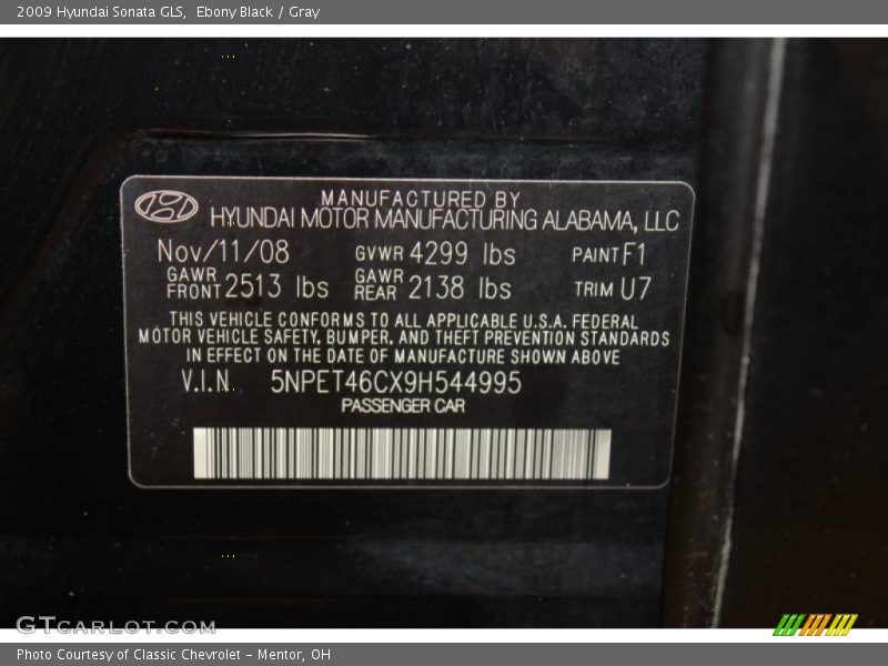 Ebony Black / Gray 2009 Hyundai Sonata GLS