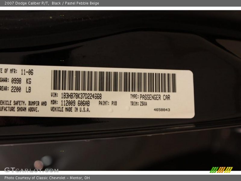 Black / Pastel Pebble Beige 2007 Dodge Caliber R/T