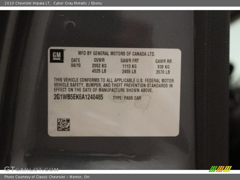 Cyber Gray Metallic / Ebony 2010 Chevrolet Impala LT