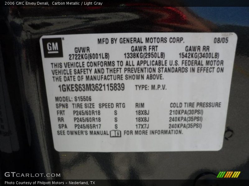 Info Tag of 2006 Envoy Denali