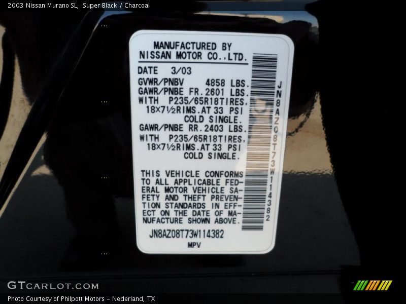 Super Black / Charcoal 2003 Nissan Murano SL