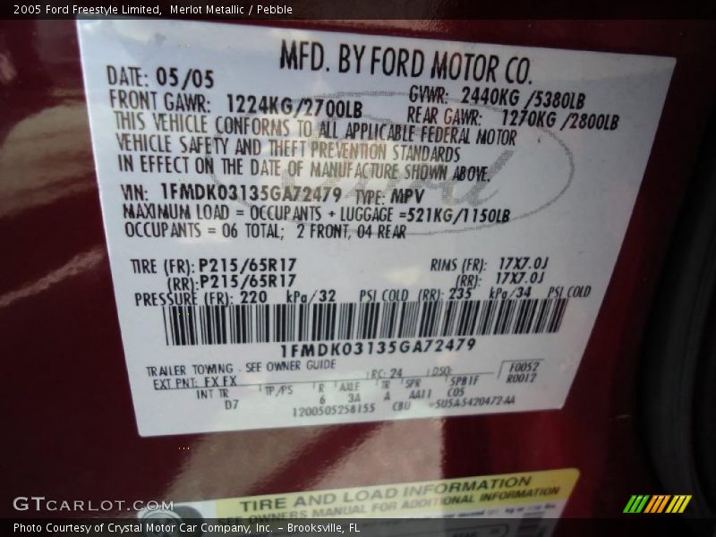 2005 Freestyle Limited Merlot Metallic Color Code FX