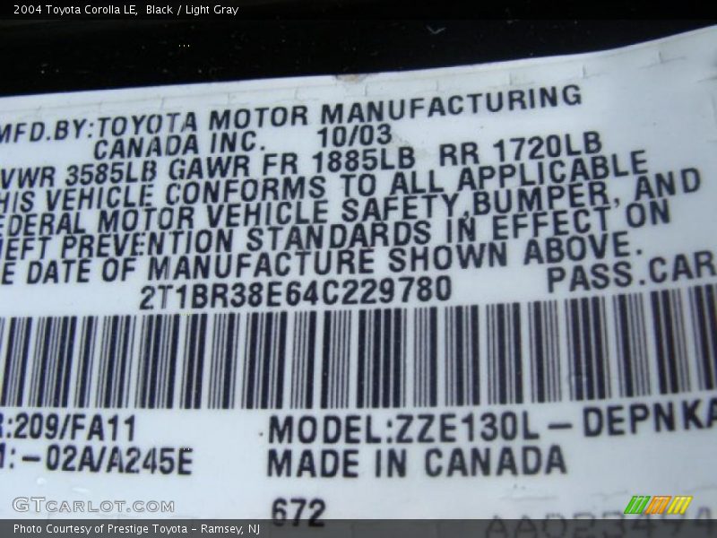 Black / Light Gray 2004 Toyota Corolla LE