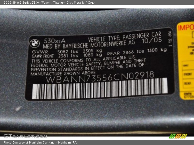 Titanium Grey Metallic / Grey 2006 BMW 5 Series 530xi Wagon