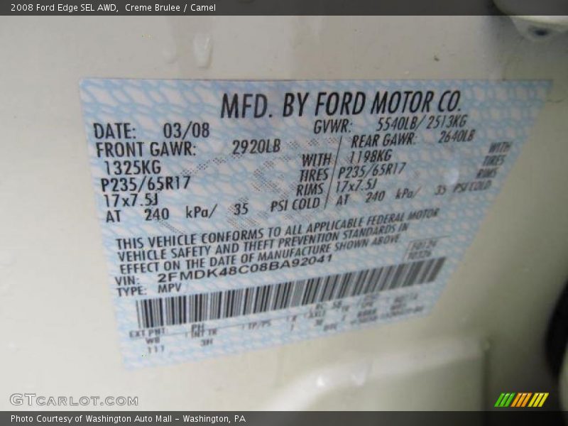 Creme Brulee / Camel 2008 Ford Edge SEL AWD