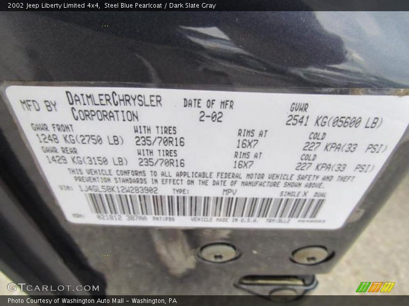 Steel Blue Pearlcoat / Dark Slate Gray 2002 Jeep Liberty Limited 4x4