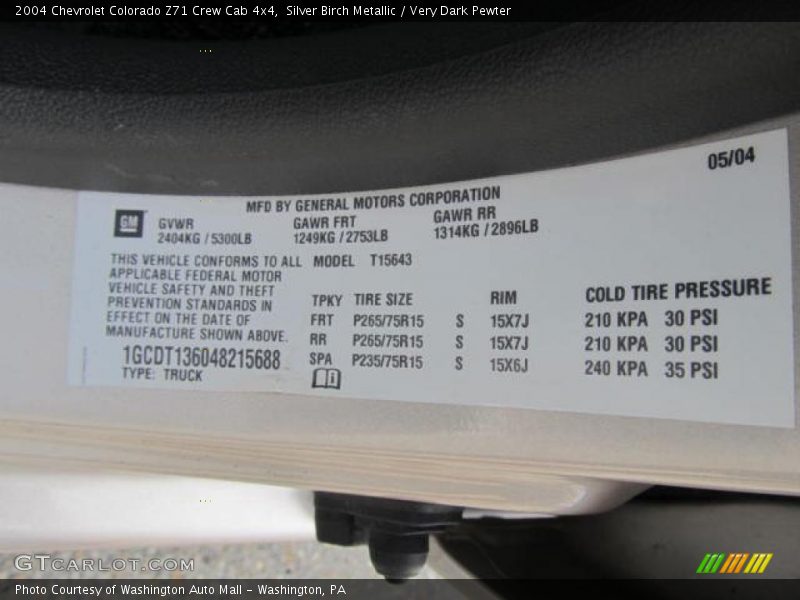 Silver Birch Metallic / Very Dark Pewter 2004 Chevrolet Colorado Z71 Crew Cab 4x4