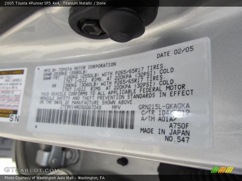 Titanium Metallic / Stone 2005 Toyota 4Runner SR5 4x4