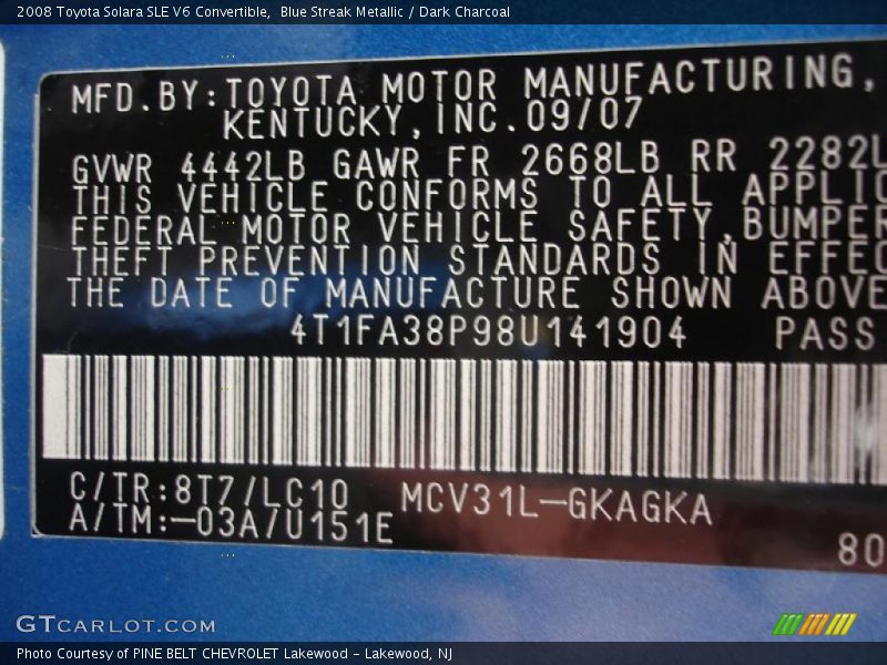 Blue Streak Metallic / Dark Charcoal 2008 Toyota Solara SLE V6 Convertible
