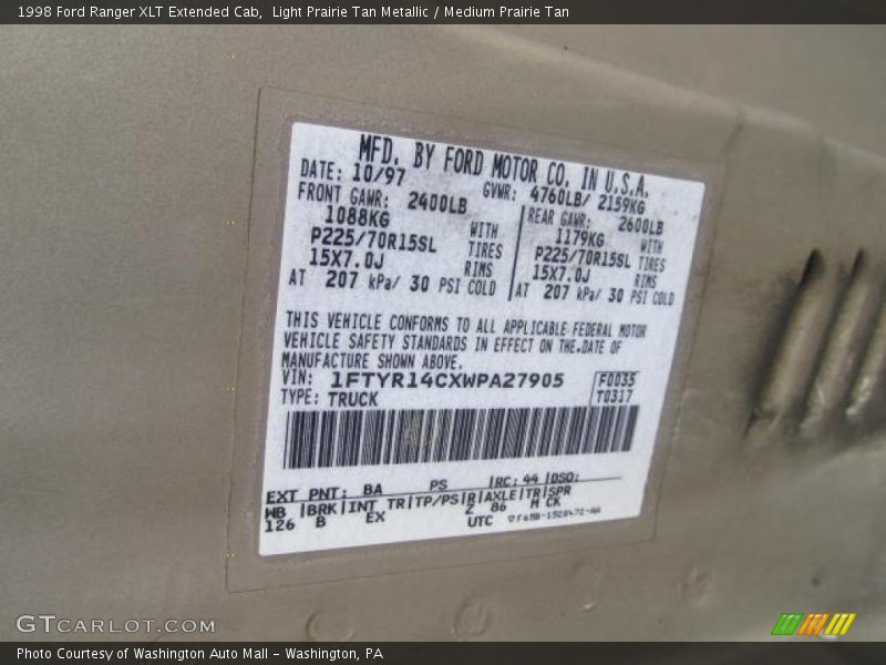 1998 Ranger XLT Extended Cab Light Prairie Tan Metallic Color Code BA