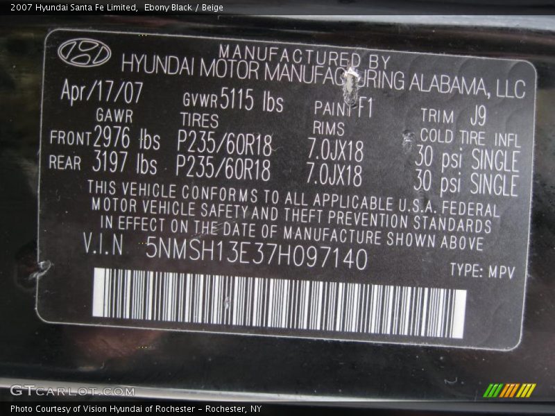 Ebony Black / Beige 2007 Hyundai Santa Fe Limited