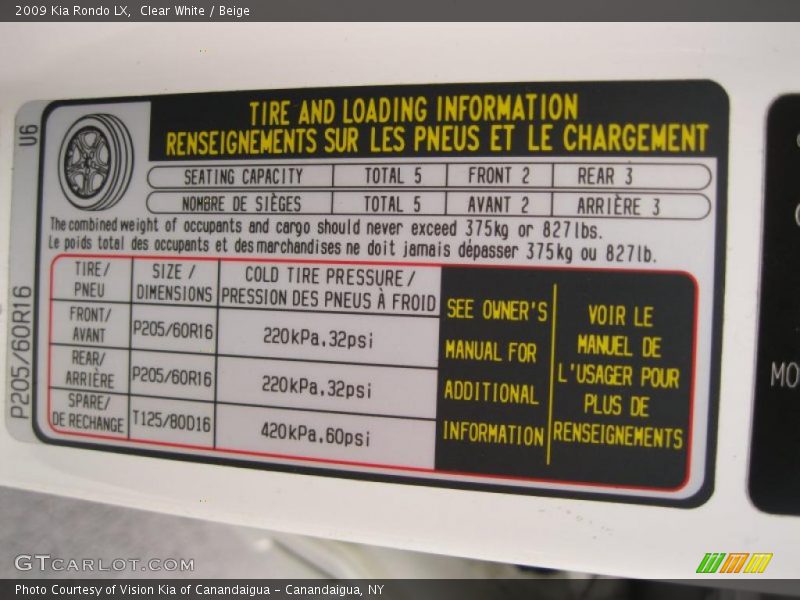 Clear White / Beige 2009 Kia Rondo LX