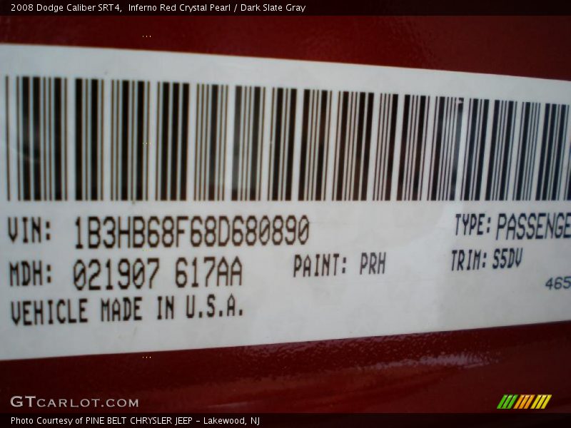 Inferno Red Crystal Pearl / Dark Slate Gray 2008 Dodge Caliber SRT4