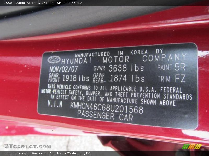 Wine Red / Gray 2008 Hyundai Accent GLS Sedan