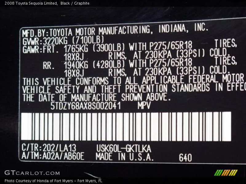 Black / Graphite 2008 Toyota Sequoia Limited