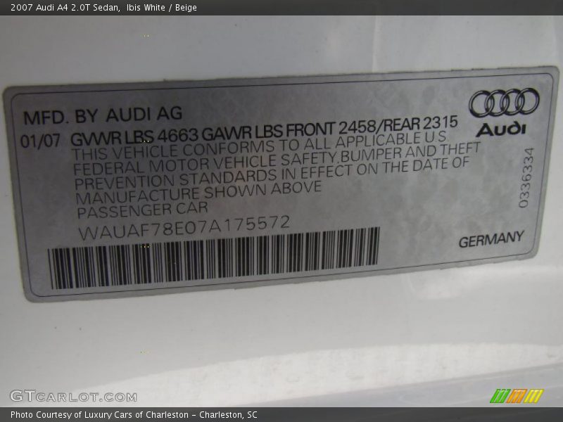 Ibis White / Beige 2007 Audi A4 2.0T Sedan