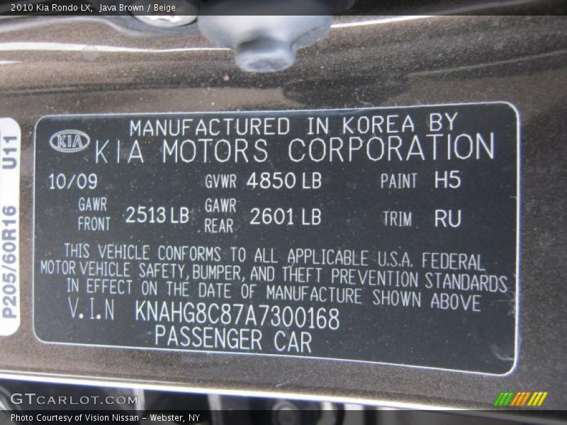 Java Brown / Beige 2010 Kia Rondo LX