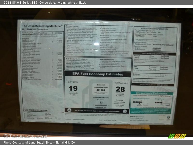  2011 3 Series 335i Convertible Window Sticker