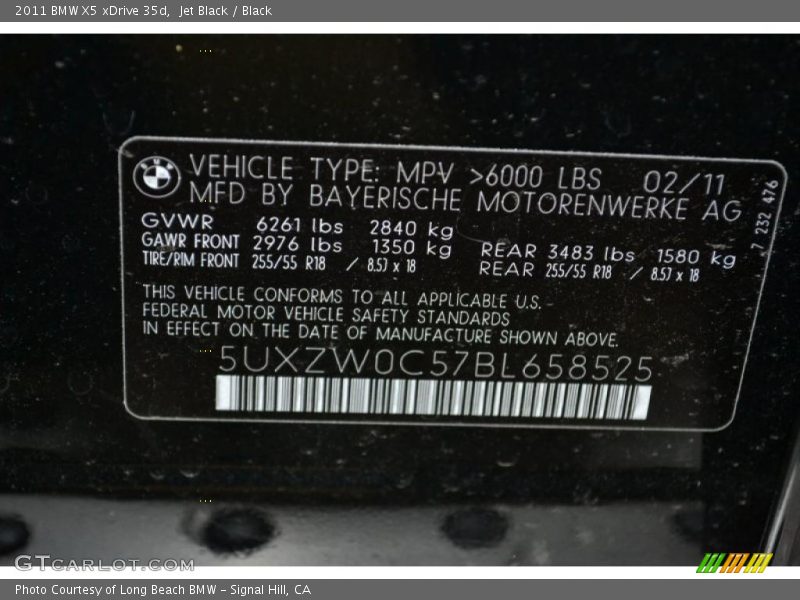 Info Tag of 2011 X5 xDrive 35d