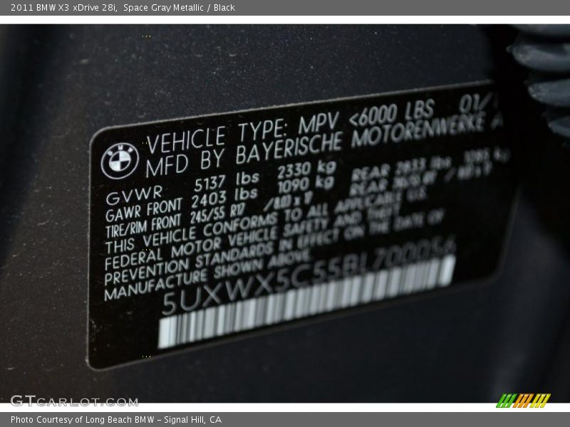 Space Gray Metallic / Black 2011 BMW X3 xDrive 28i