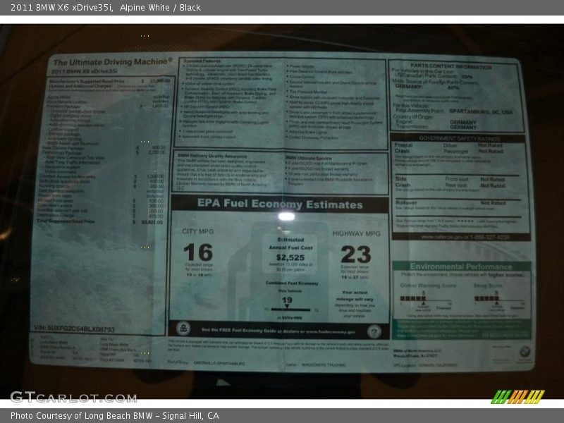  2011 X6 xDrive35i Window Sticker