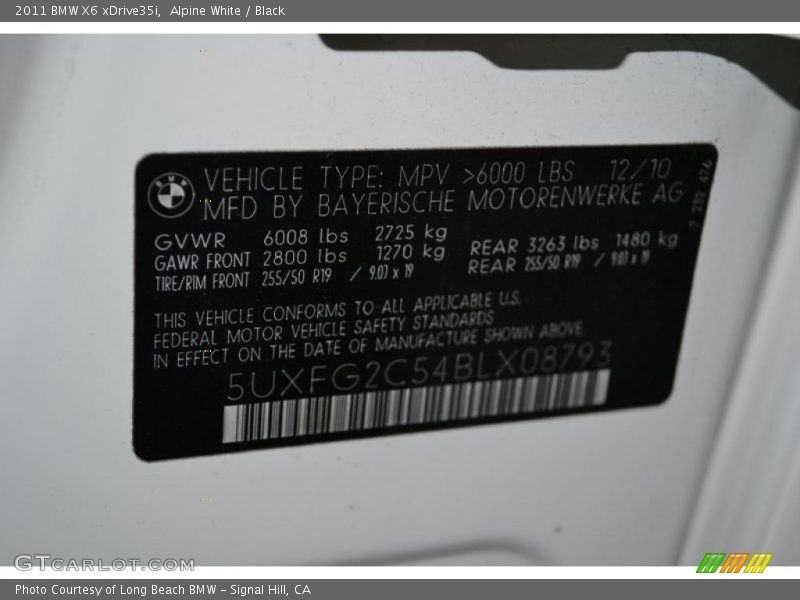 Alpine White / Black 2011 BMW X6 xDrive35i
