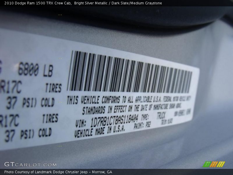 Bright Silver Metallic / Dark Slate/Medium Graystone 2010 Dodge Ram 1500 TRX Crew Cab