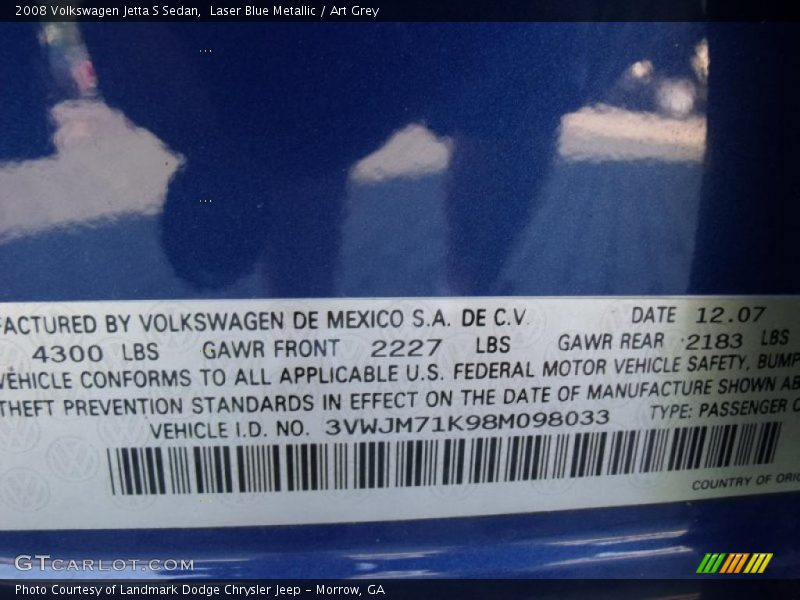 Laser Blue Metallic / Art Grey 2008 Volkswagen Jetta S Sedan