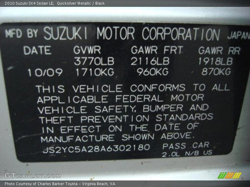 Quicksilver Metallic / Black 2010 Suzuki SX4 Sedan LE