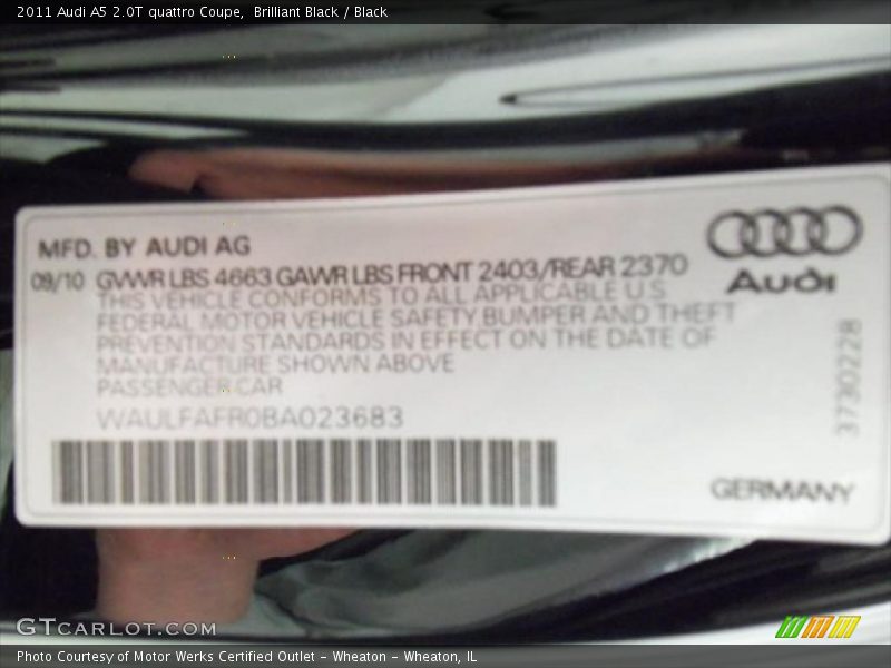 Brilliant Black / Black 2011 Audi A5 2.0T quattro Coupe