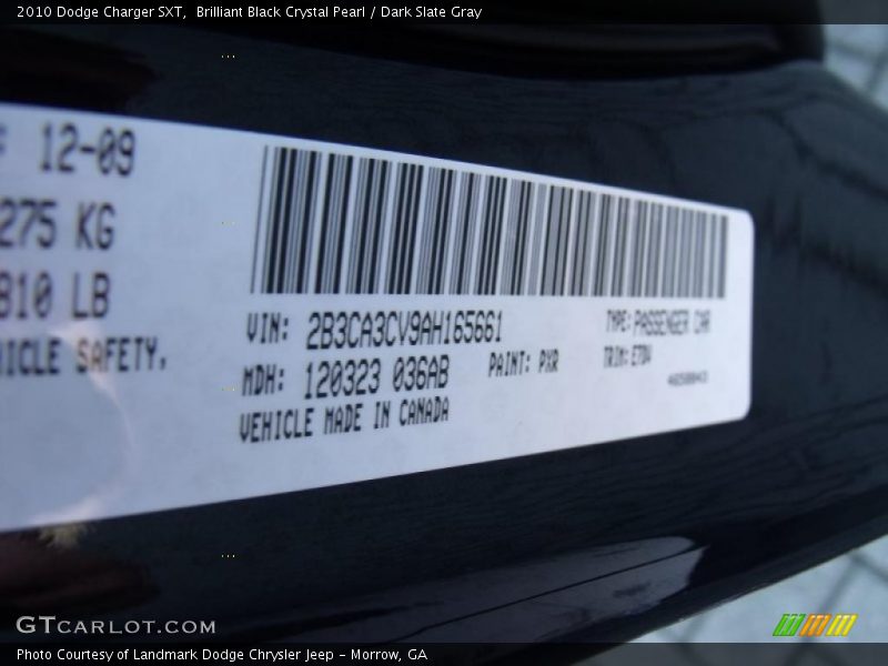 Brilliant Black Crystal Pearl / Dark Slate Gray 2010 Dodge Charger SXT