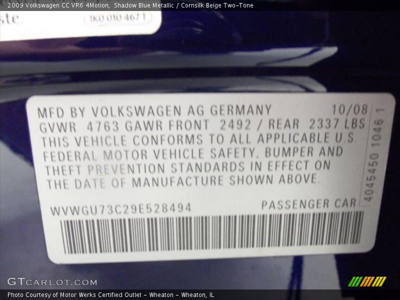 Shadow Blue Metallic / Cornsilk Beige Two-Tone 2009 Volkswagen CC VR6 4Motion