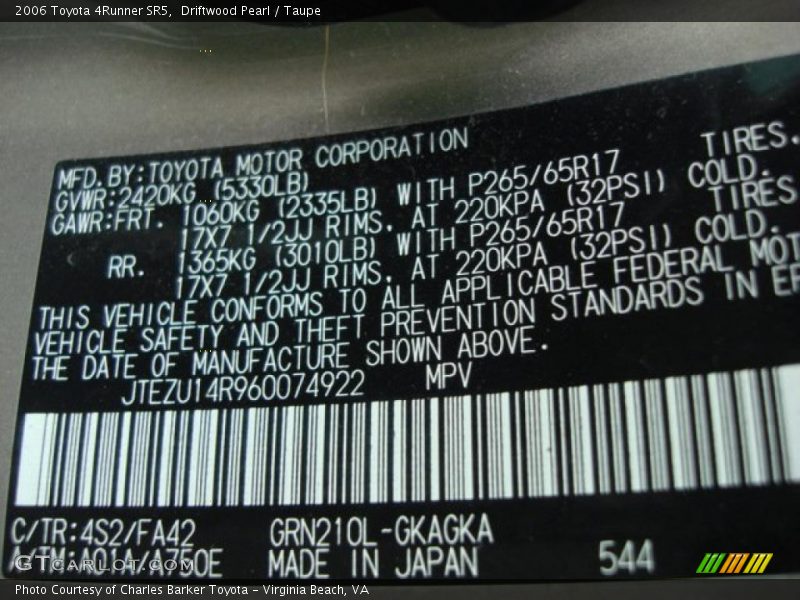 Driftwood Pearl / Taupe 2006 Toyota 4Runner SR5