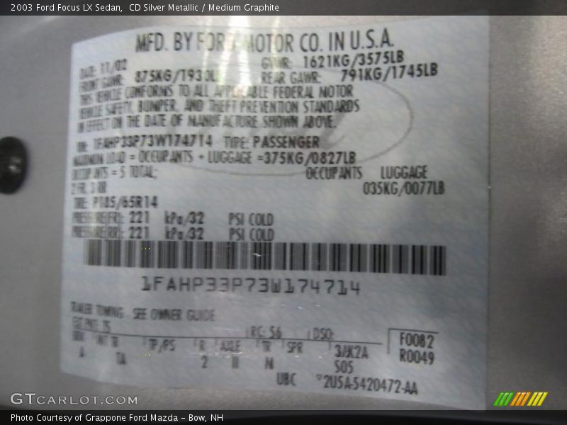 CD Silver Metallic / Medium Graphite 2003 Ford Focus LX Sedan