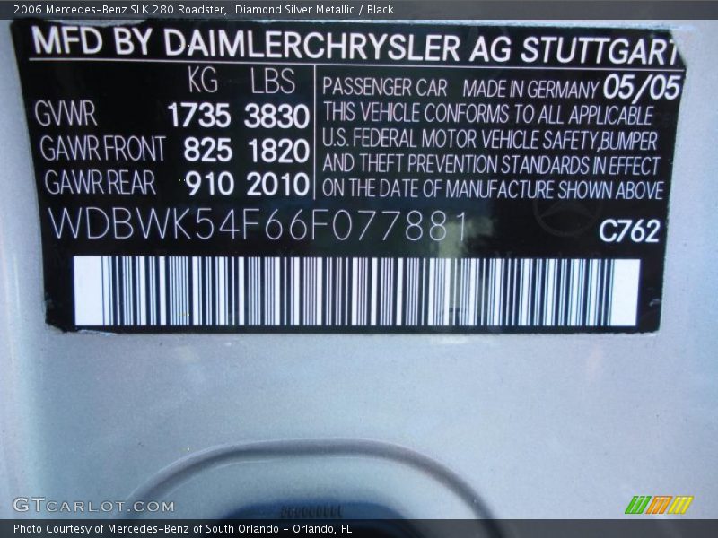 Diamond Silver Metallic / Black 2006 Mercedes-Benz SLK 280 Roadster