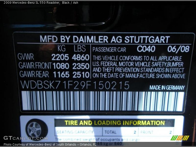 Black / Ash 2009 Mercedes-Benz SL 550 Roadster