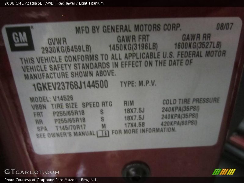 Red Jewel / Light Titanium 2008 GMC Acadia SLT AWD