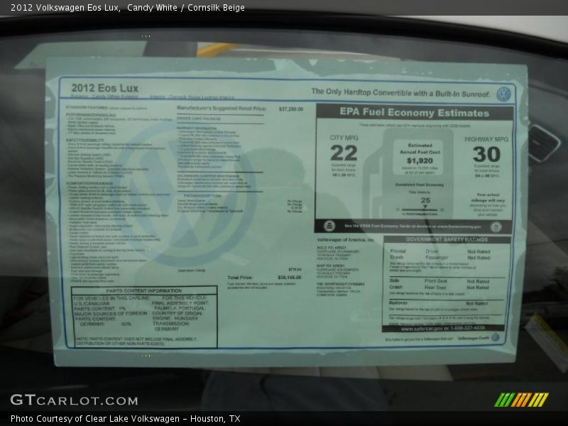  2012 Eos Lux Window Sticker