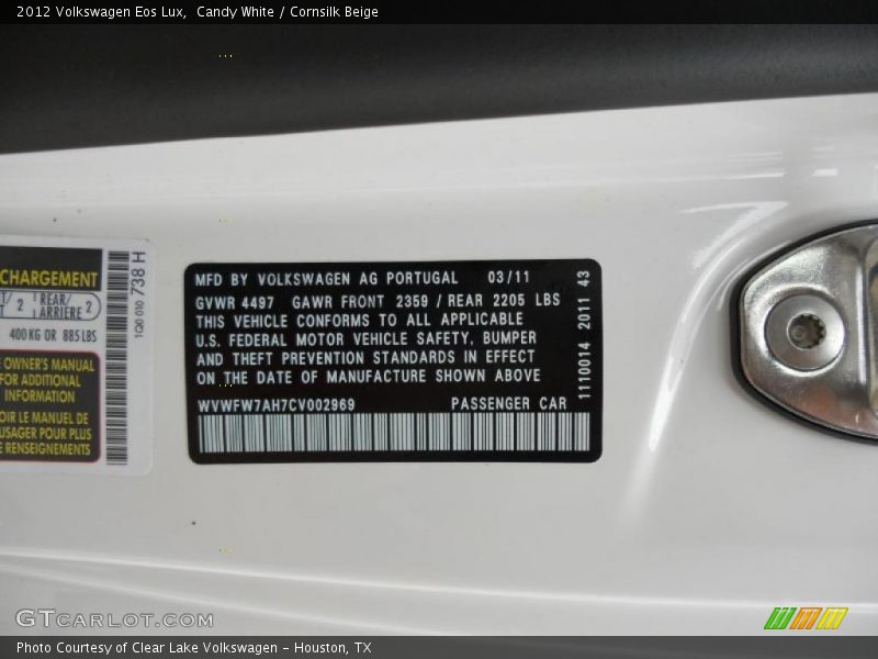 Info Tag of 2012 Eos Lux