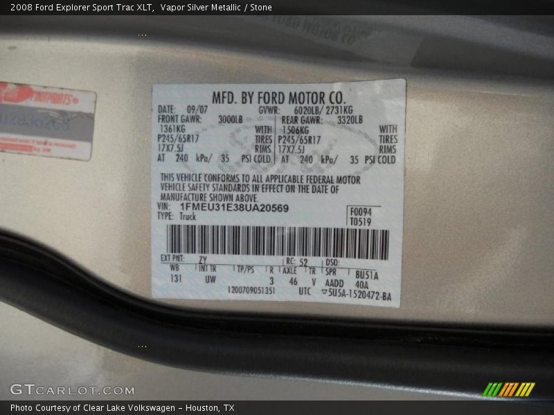 Vapor Silver Metallic / Stone 2008 Ford Explorer Sport Trac XLT
