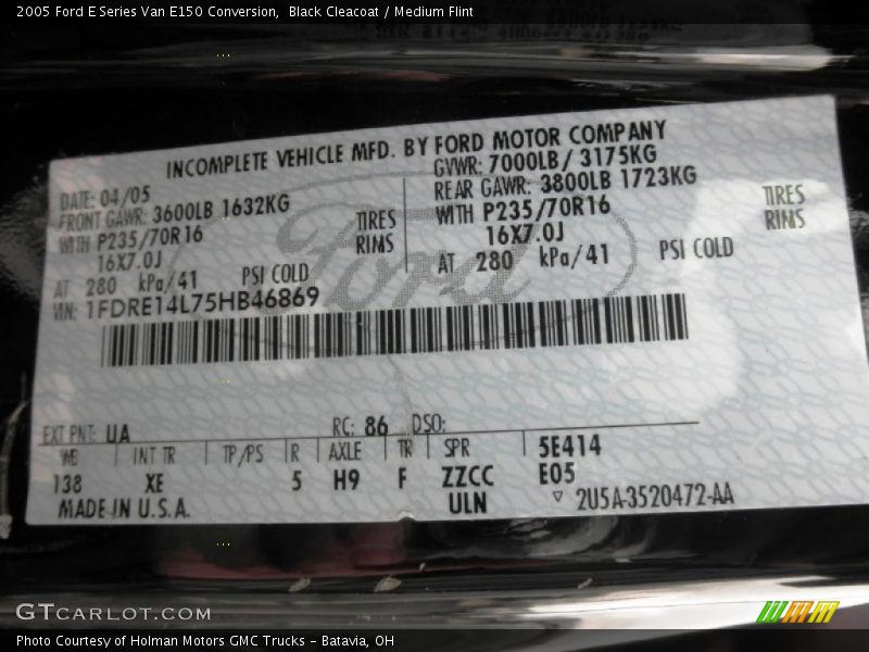 Black Cleacoat / Medium Flint 2005 Ford E Series Van E150 Conversion