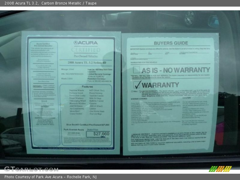 Carbon Bronze Metallic / Taupe 2008 Acura TL 3.2