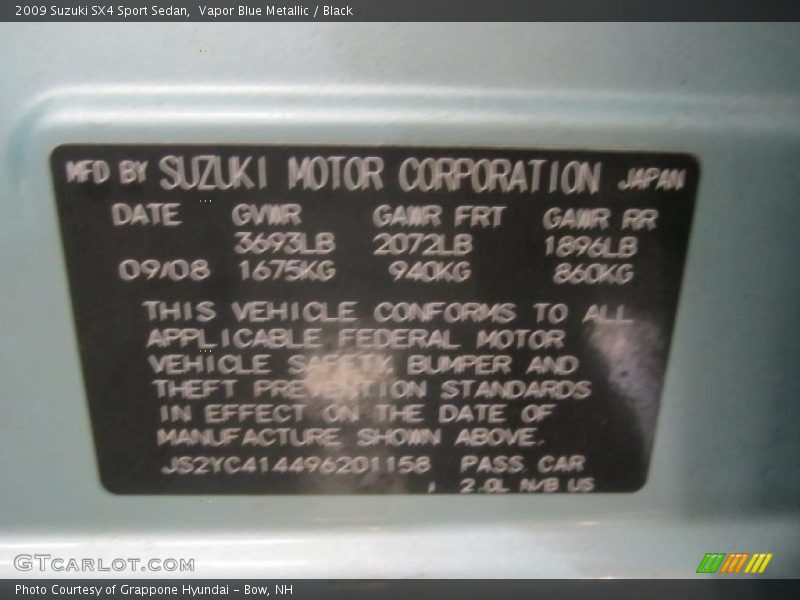 Vapor Blue Metallic / Black 2009 Suzuki SX4 Sport Sedan