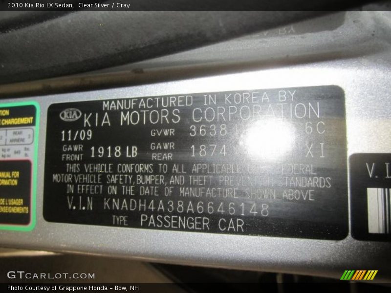 Clear Silver / Gray 2010 Kia Rio LX Sedan