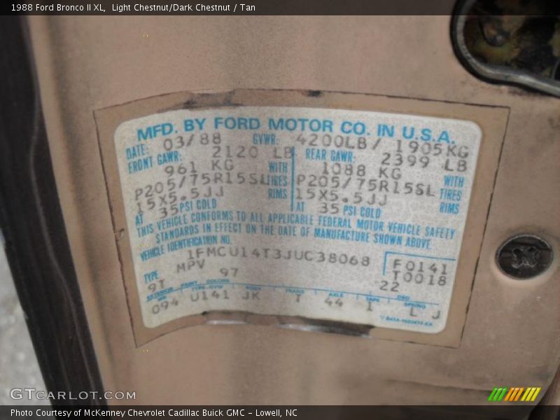 1988 Bronco II XL Light Chestnut/Dark Chestnut Color Code 9T