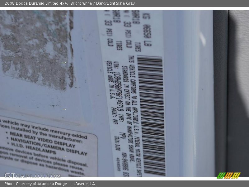 Bright White / Dark/Light Slate Gray 2008 Dodge Durango Limited 4x4