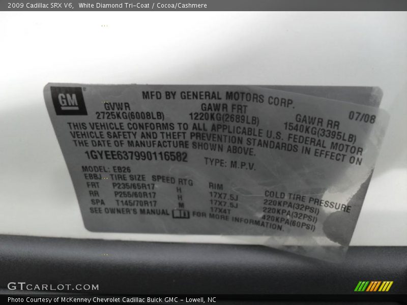 White Diamond Tri-Coat / Cocoa/Cashmere 2009 Cadillac SRX V6